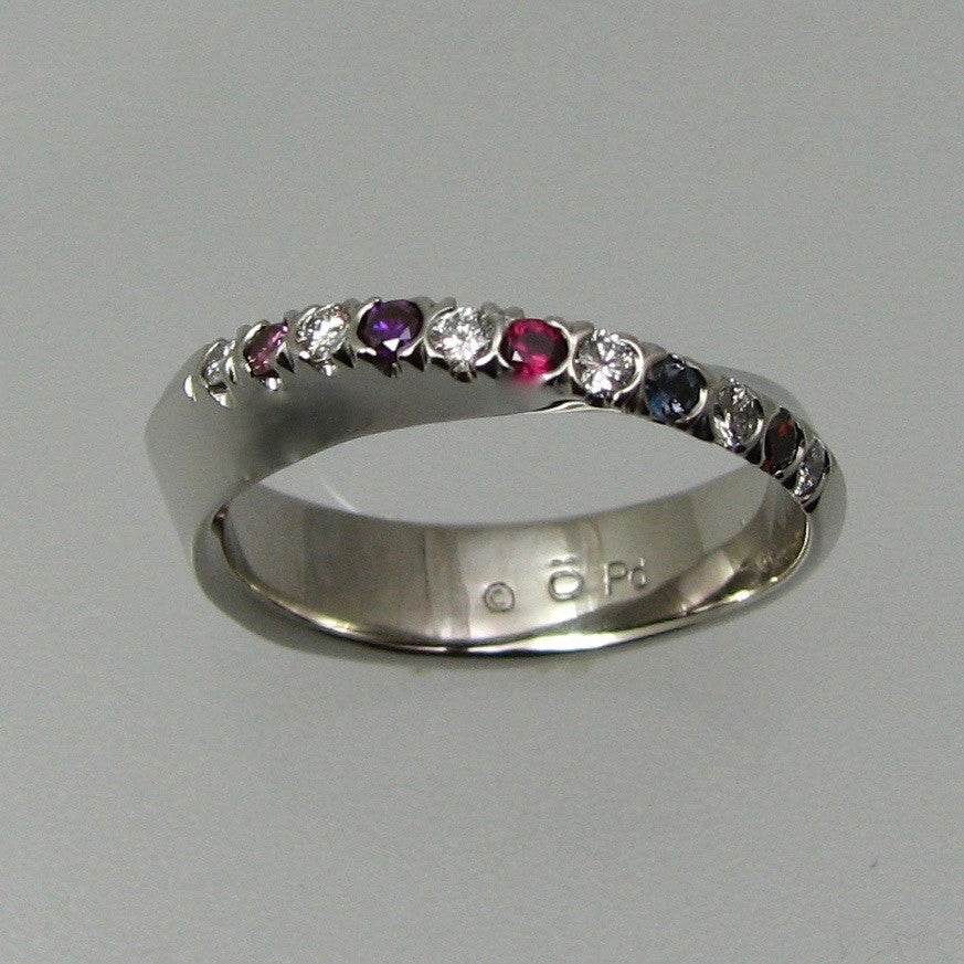 Möbius Ring w/French Set Diamonds and Gemstones
